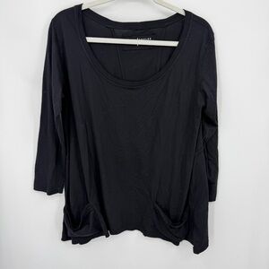 Jewel Toffier scoop Neck Top Sz M black long sleeve front pockets
